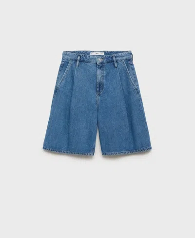 Mango Dart Bermuda Denim Shorts In Medium Blue