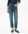 Mango Straight Leg Crop Jeans In Dark Blue