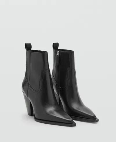 MANGO WOMEN'S BLOCK HEEL LEATHER ANKLE BOOTS