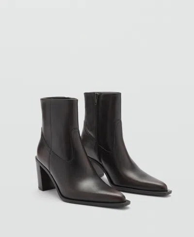 Mango Women's Block Heel Leather Ankle Boots In Brown