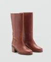 Mango Leather Ankle Boots With Block Heel Cognac In Cognac