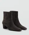 Mango Suede Block Heel Ankle Boot In Brown