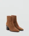 Mango Women's Block Heel Suede Leather Ankle Boots In Brown