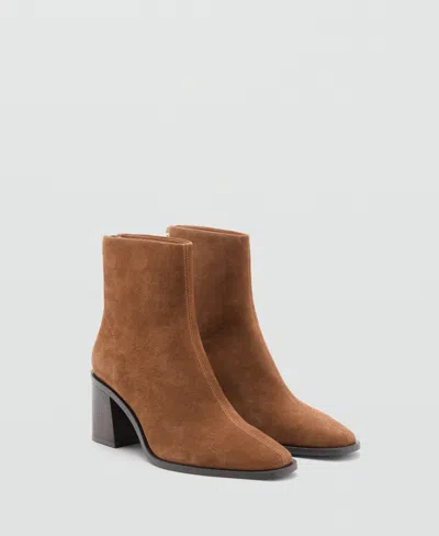 Mango Women's Block Heel Suede Leather Ankle Boots In Brown