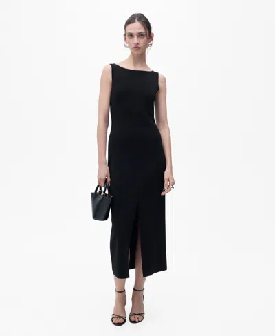 Mango Women's Boat-neck Knitted Dress In Black
