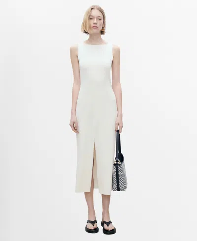 Mango Women's Boat-neck Knitted Dress In Ecru