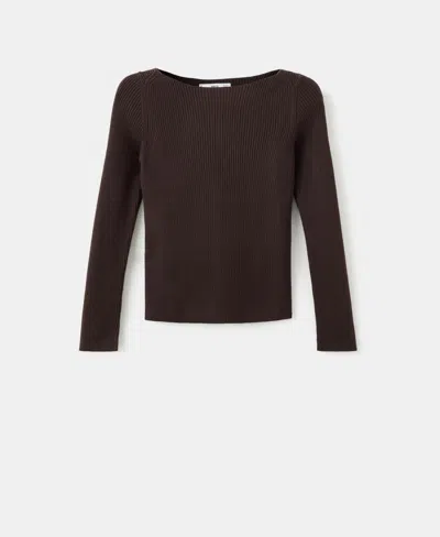 Mango Boat-neck Knitted Sweater Chocolate In Gray