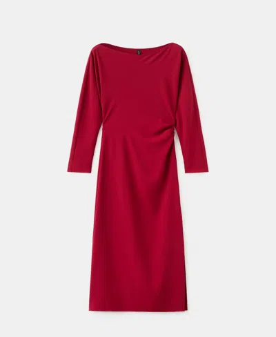 Mango Women's Boat-neck Ruched Dress In Red