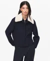 Mango Jacket With Removable Faux Shearling Collar In Blue