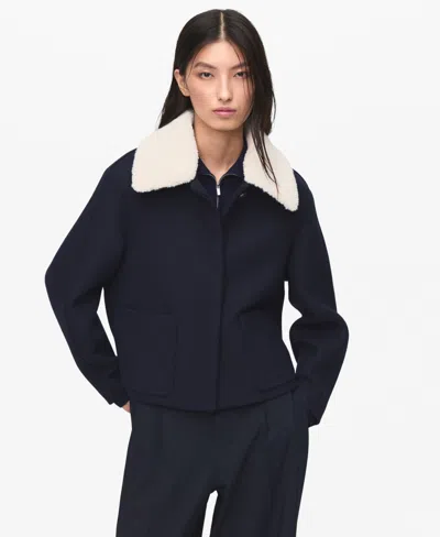 Mango Jacket With Removable Faux Shearling Collar In Blue