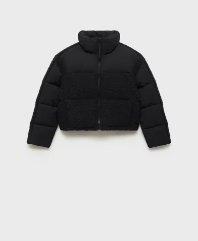 Mango Women's Boucle Panels Quilted Anorak In Black