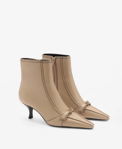 Mango Women's Bow And Decorative Stitching Leather Boots In Ecru