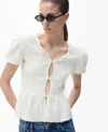 Mango Textured Blouse With Bow Closure Ecru In White