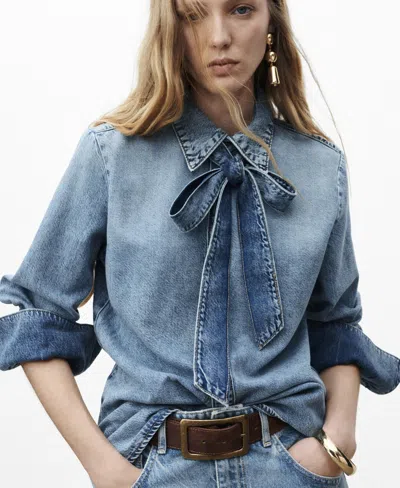 MANGO WOMEN'S BOW DETAIL DENIM SHIRT