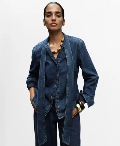 MANGO WOMEN'S BOW DETAIL DENIM SHIRT