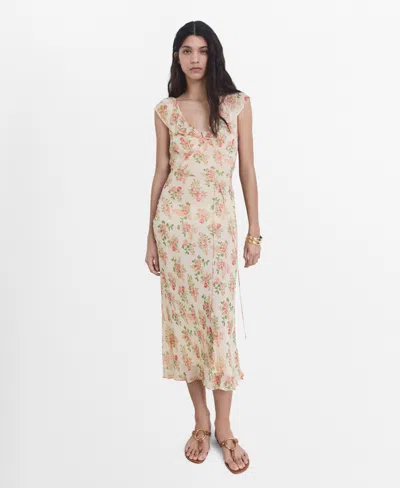 MANGO WOMEN'S BOW DETAIL FLORAL MIDI DRESS