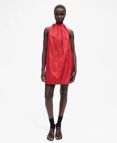 Mango Halter Dress With Bow Detail Red