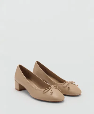 Mango Women's Bow Detail Heeled Leather Shoes In Caramel