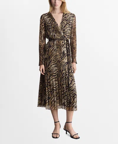 Mango Women's Bow Detail Leopard-print Dress In Brown