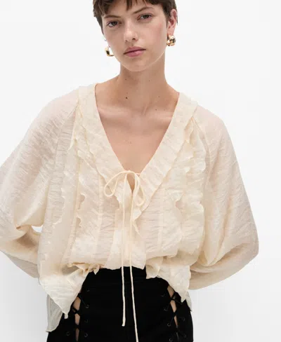 Mango Women's Bow Detail Lyocell Blouse In Ecru