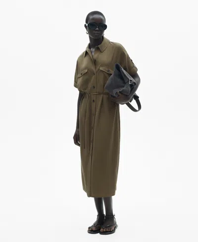 Mango Lyocell Shirt Dress With Bow Khaki | ModeSens