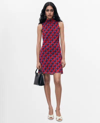 MANGO WOMEN'S BOW DETAIL PRINTED DRESS