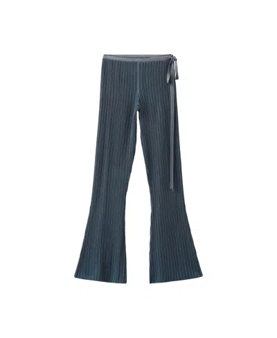 Mango Women's Bow Detail Ribbed Flared Pants In Dark Blue