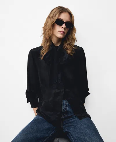 Mango Women's Bow Detail Satin Shirt In Black