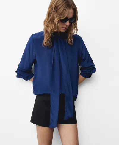 Mango Women's Bow Detail Satin Shirt In Blue