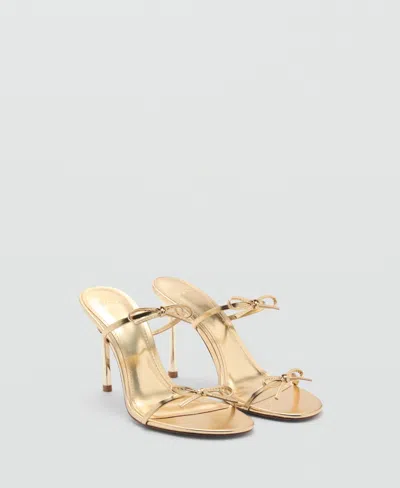 Mango Women's Bow Detail Strappy Heeled Sandals In Gold