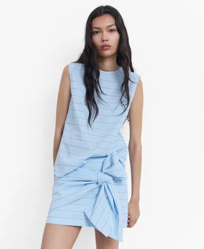 Mango Women's Bow Detail Striped Cotton Skirt In Blue