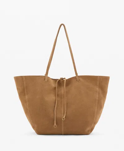 Mango Women's Bow Detail Suede Shopper Bag In Brown