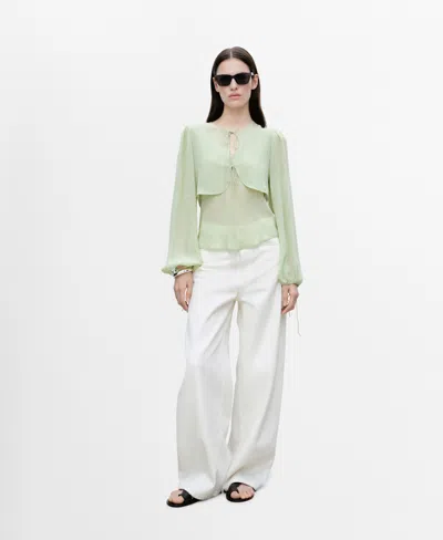 Mango Women's Bow Details Combined Blouse In Green