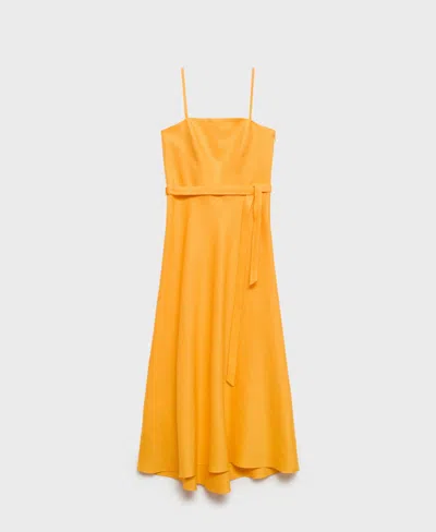 Mango Bow Linen Sundress In Orange