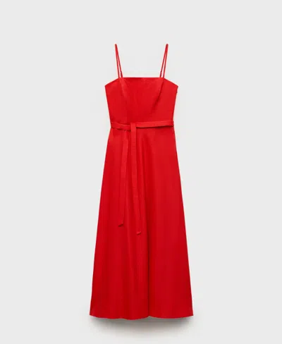 MANGO WOMEN'S BOW LINEN-BLEND DRESS