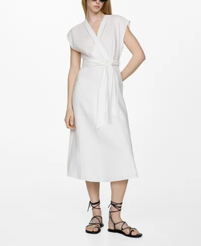 Mango Women's Bow Linen-blend Dress In White