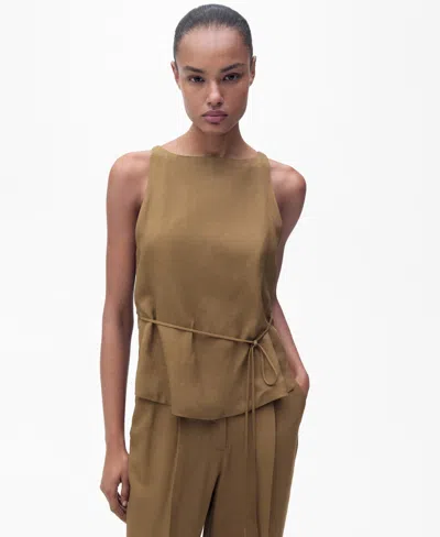 Mango Women's Bow Linen-blend Top
