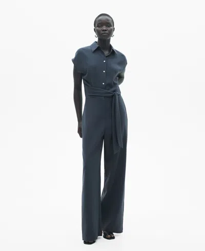 Mango Women's Bow Long Jumpsuit In Indigo Blue