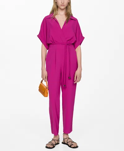 Mango Bow Long Jumpsuit Purple In Medium Purple