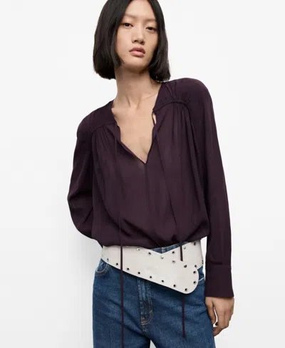 Mango Chiffon Blouse With Bow Neckline Burgundy