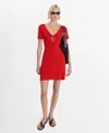 Mango Knitted Dress With Bow Neckline Red In Red