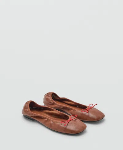 Mango Women's Bow Perforated Ballet Flats In Brown
