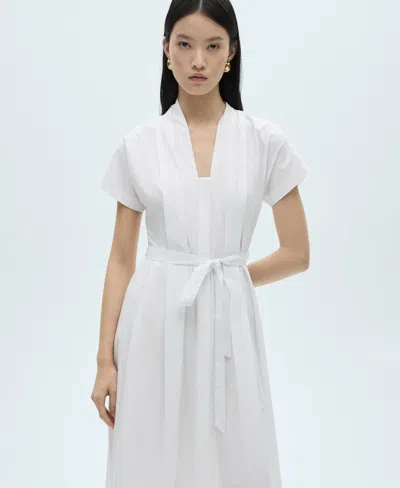 Mango Women's Bow Pleats Dress In White