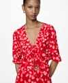 Mango Printed Long Skirt Red In Red