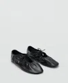 Mango Ruched Ballet Flat In Black