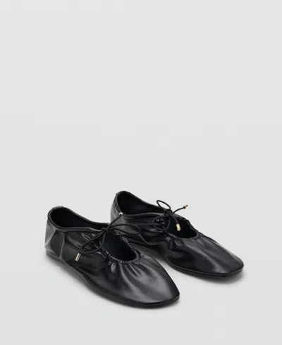 Mango Ruched Ballet Flat In Black