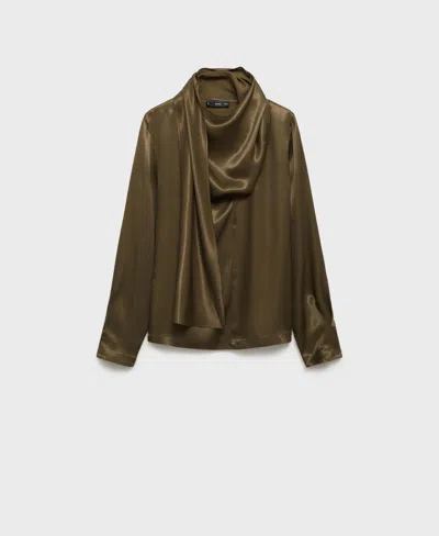 Mango Women's Bow Satin Blouse In Khaki