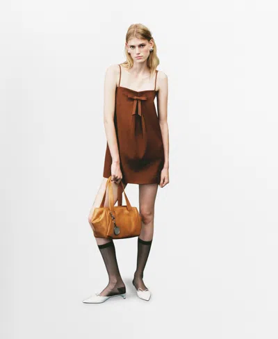 Mango Women's Bow Short Dress In Brown