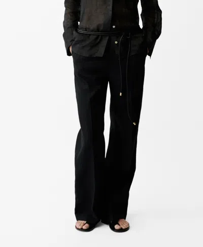 Mango Women's Bow Straight-fit Linen Pants
