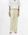 Mango Straight Linen Pants With Bow Pastel Yellow In Yellow